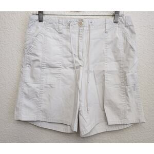 Talbots Beige Flat Front Bermuda Shorts 8 Lightweight Drawstring Waist Pockets